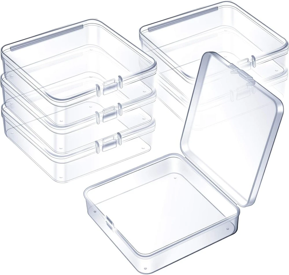 Jetec 6 vnt. mini plastikinės skaidrios dėžutės smulkiems daiktams, karoliukams, papuošalams, vizitinėms kortelėms, žaidimų detalėms, rankdarbiams laikyti (3,7 x 3,7 x 1,18 colio)