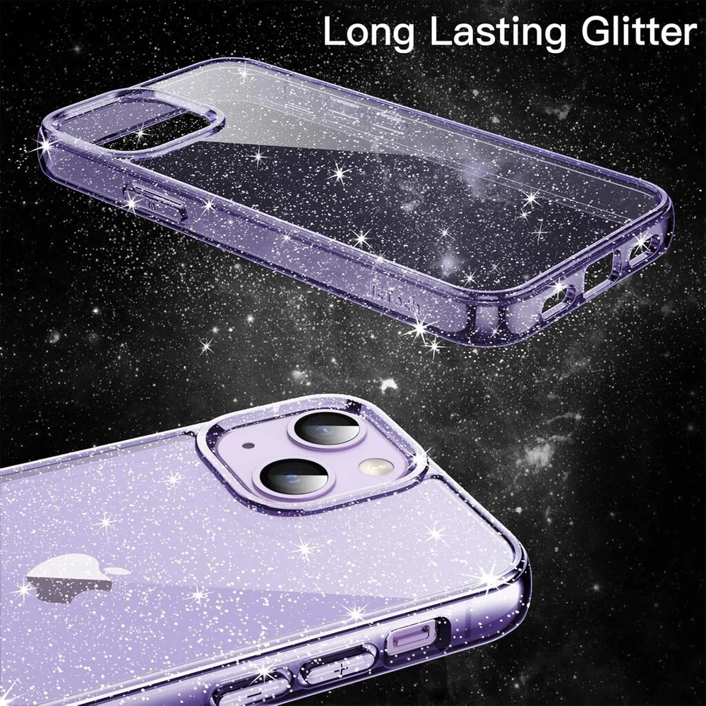 Jetech blizgantis dėklas, skirtas iphone 14 6.1 colio, blizgus smūgiams atsparus telefono dėklas, mielas apsauginis dėklas moterims ir mergaitėms (šviesiai violetinis)