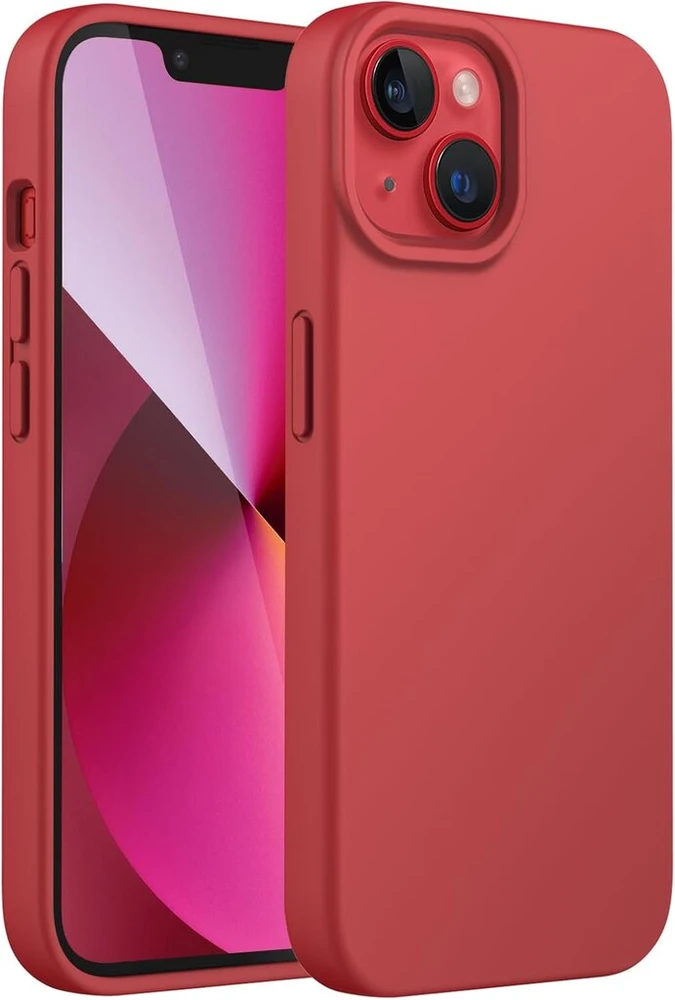 Jetech silikoninis dėklas, skirtas iphone 13 (6,1 colio), visapusiška apsauga, švelnus dėklas, atsparus smūgiams, su mikropluošto pamušalu (raudonas)