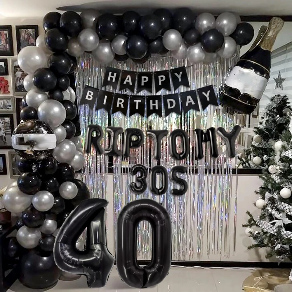 Jevenis Rip to My 30s balionai Rip Thirties balionai gotikinė gimtadienio dekoracija Death for My 30s baneris Funeral for My Youth 40-ojo gimtadienio dekoracija
