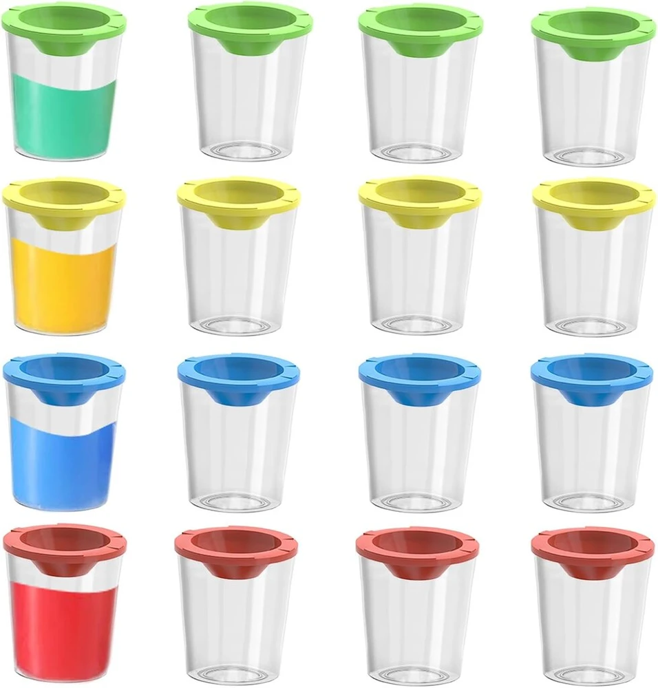 Jinghanger 16 plastikinių dažų indelių su apsauga nuo išsiliejimo, plastikiniai paletės indeliai su dangteliu