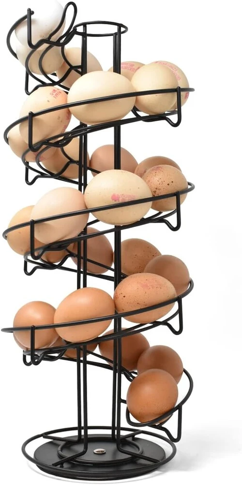 Joeji's Kitchen spiralinis kiaušinių dėklas, kiaušinių krepšys, spiralinis kiaušinių laikiklis, kiaušiniai - metalinis - talpina iki 36 kiaušinių - virtuvės reikmenų laikymo priedas (juodas)