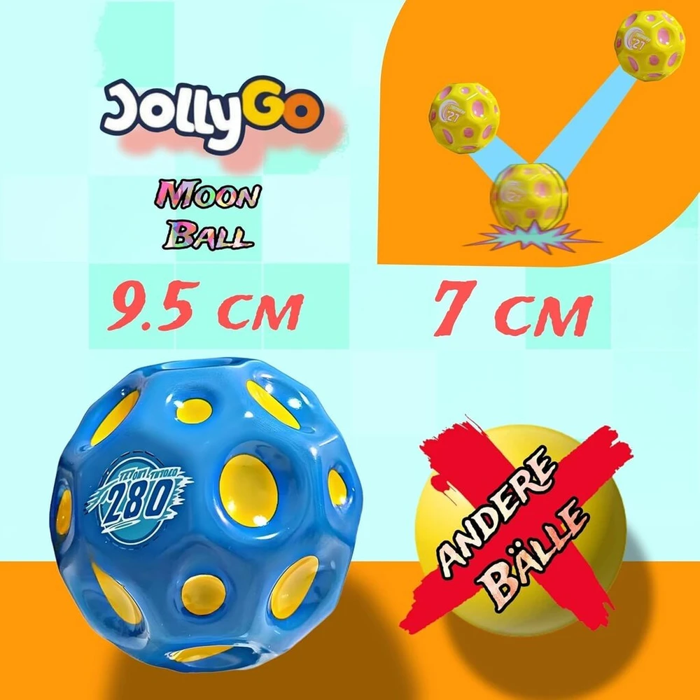 Jollygo šokdynės kamuolys 9.5 cm 2 vnt. didelis mėnulio kamuolys itin aukštai šokinėjantis lengvas pu medžiagos vaikams ir naminiams gyvūnams interaktyvus žaislas streso mažinimo kamuoliukai vaikams lauke