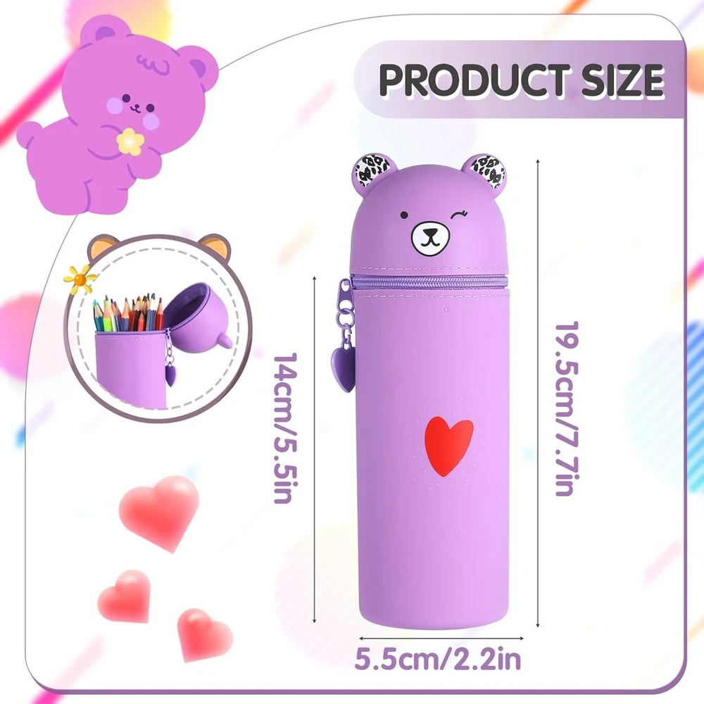 Jostift Kawaii minkštas silikoninis penalas ir rašiklių laikiklis 2 viename mielas animacinis penalas moksleiviams ir paaugliams, violetinis, mielas