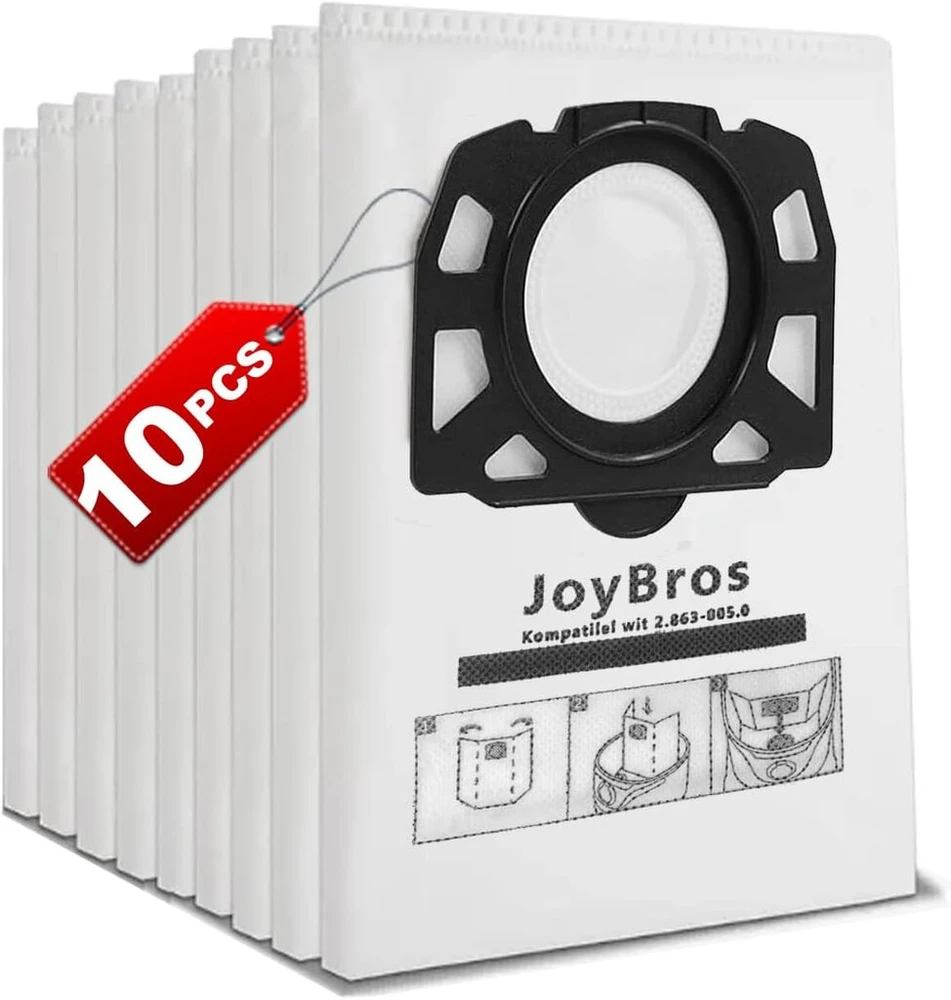 Joybros dulkių siurblio maišeliai, skirti Kärcher wd4 wd5 wd6 p wd5p wd6p premium 2.863-006.0 Kfi 487 Mv4 Mv5 Mv6 dulkių siurbliams, maišeliai, flisiniai maišeliai (10 vnt.)
