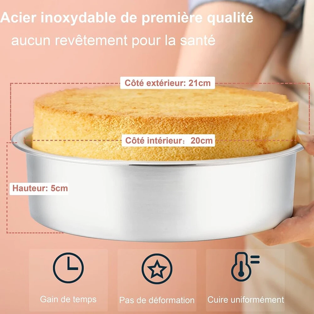 Joyfair kepimo forma, 2 vnt. rinkinys, nerūdijančio plieno torto forma, apvali torto kepimo forma, sveika ir netoksiška, lengvai valoma ir galima plauti indaplovėje - 21 cm