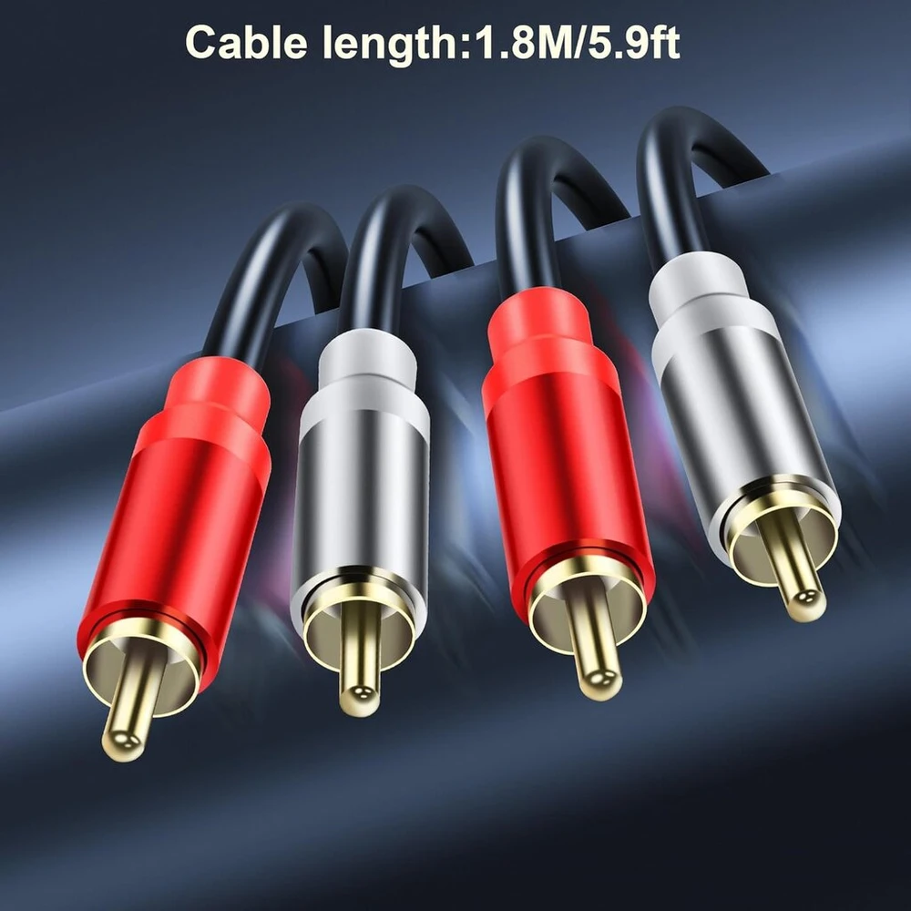 Jsadzkj 1.8 m 2 rca prailginimo laidas 2rca į 2rca stereo audio laidas 2rca vyriškas į 2rca vyriškas audio laidas 2rca adapterio prailginimo laidas, skirtas hdtv stiprintuvui hi-fi sistemai garsiakalbiui