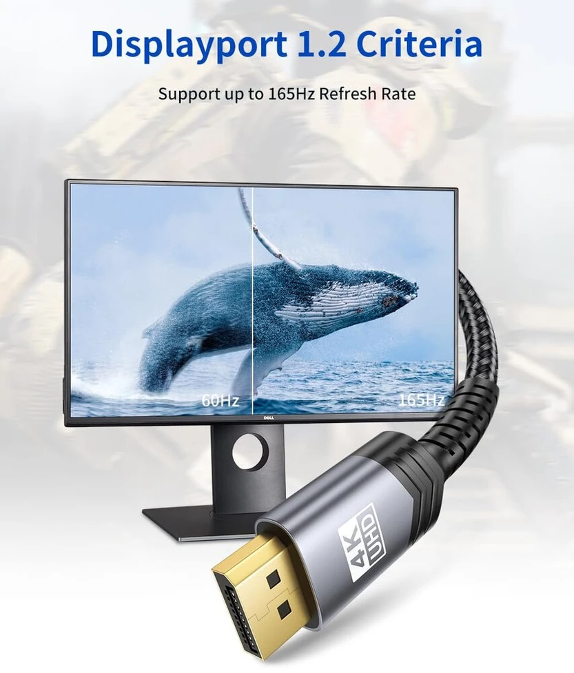 Jsaux Displayport kabelis 3m, 4k@60hz, 2k@165hz, pintas nailonas