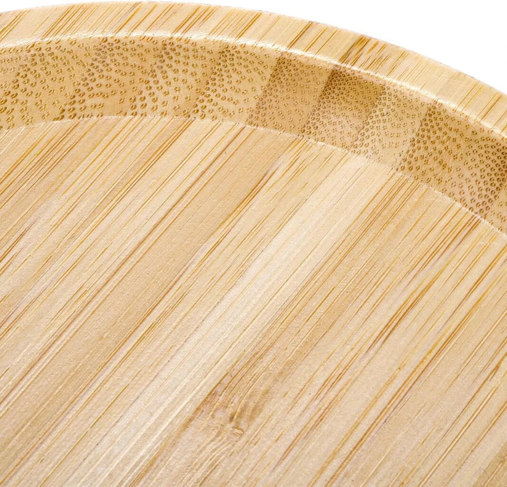 Jucoan 4 bambukinės serviravimo lėkštės, 20 cm skersmens apvalus medinis padėklas pusryčiams, vakarienei, kavos staliukui, užkandžių lenta su paaukštintu kraštu namų virtuvei