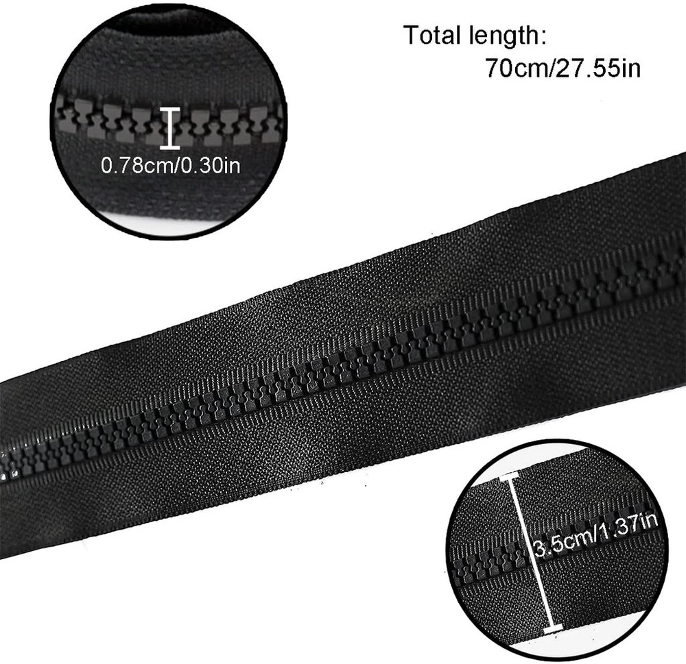 Juodas 70 cm ilgio užtrauktukas, #8 dydžio, ilga spiralė