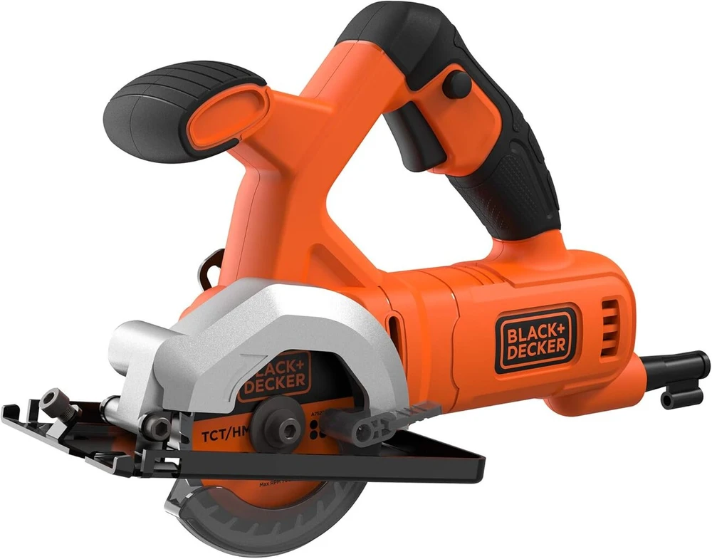 Juodas+decker Bes5510 kompaktiškas rankinis diskinis pjūklas (400 W, su antrąja rankena, reguliuojamas pjovimo gylis be įrankių, dulkių nusiurbimo įrenginys, komplekte 1x šiurkštus ir 1x smulkus pjovimo diskas)