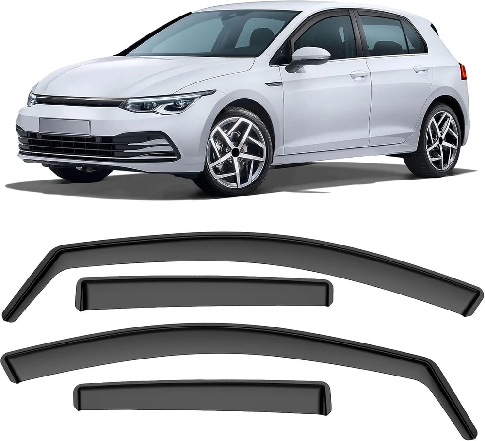 Juodi vėjo deflektoriai, suderinami su volkswagen golf vii, golf viii, 5 durų ir variant 2012-2023, automobilio langų apsauga nuo lietaus, 4 vnt.