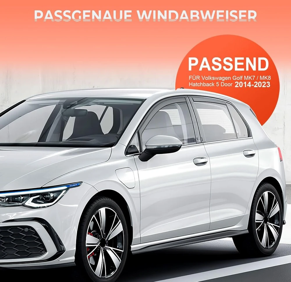 Juodi vėjo deflektoriai, suderinami su volkswagen golf vii, golf viii, 5 durų ir variant 2012-2023, automobilio langų apsauga nuo lietaus, 4 vnt.