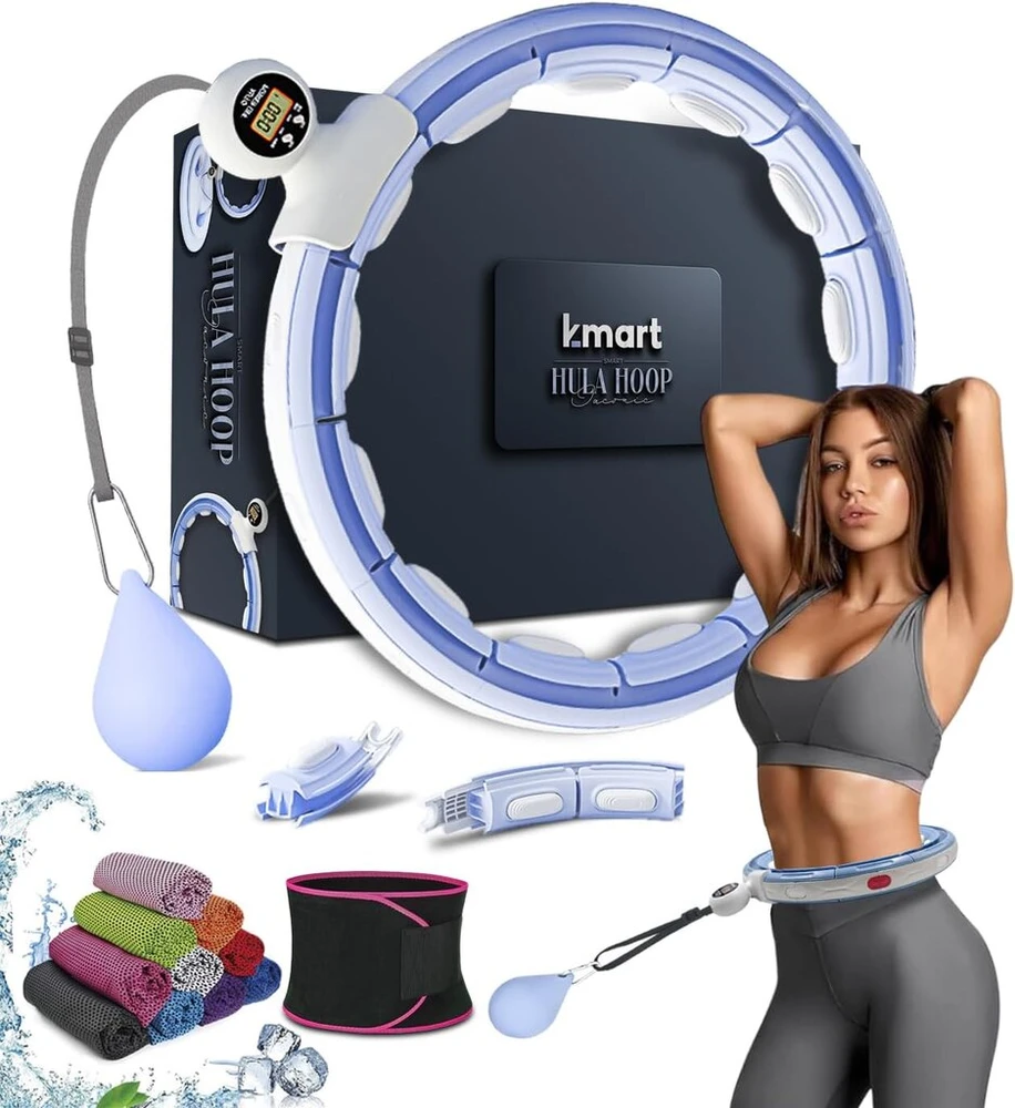 K-mart Smart Ring Weighted Hula Hoop, nuimamas hula lankas su 360 laipsnių automatiškai besisukančiu kamuoliuku, gimnastika, suaugusiųjų fitnesas svorio metimui