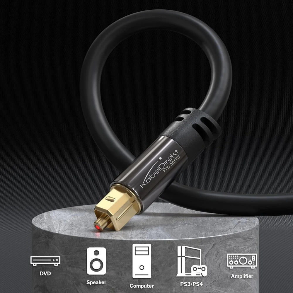 Kabeldirekt 2 x Toslink optinis audio kabelis - 3m - šviesolaidinis kabelis soundbar'ui (toslink į Toslink, skaitmeninis S/pdif kabelis, stereo/stiprintuvas, namų kinas, XBOX One/ps4)