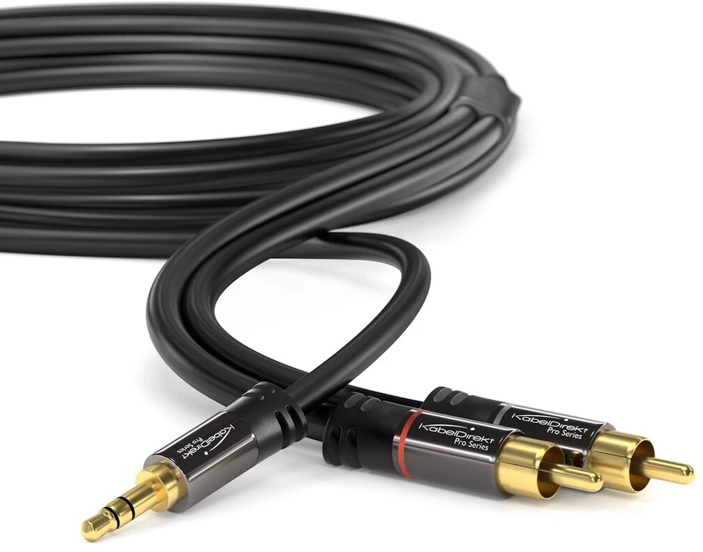 Kabeldirekt 3m aux/3.5mm į rca skirstymo kabelis (audio ir auxiliary kabelis, 3.5mm aux į 2 rca, hi-fi, stereo, telefonas, ipod, dvigubai ekranuotas) pro series