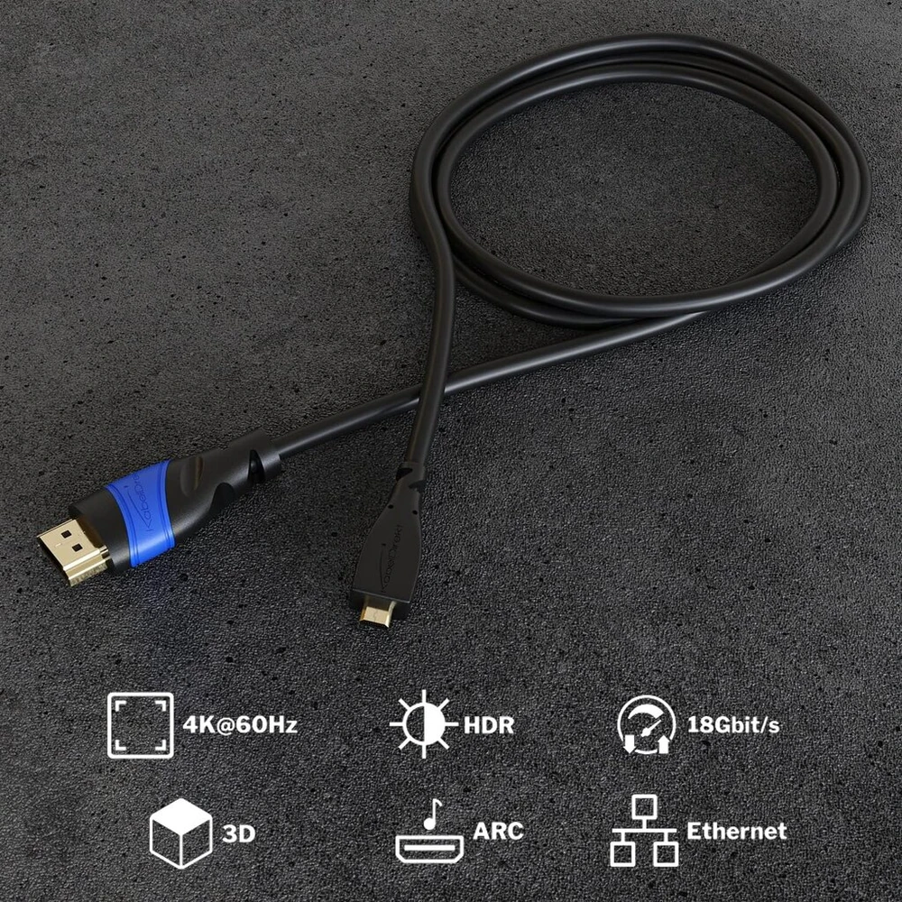 Kabeldirekt 3m Micro Hdmi į Hdmi kabelis (1080p 4k 3d High Speed su Ethernet Arc) - Flex Series