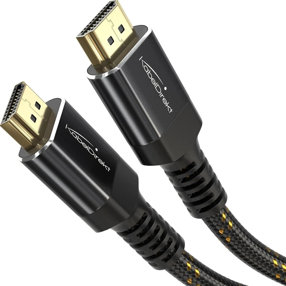 Kabeldirekt 8k/4k Hdmi 2.1 kabelis - 5m - atsparūs smūgiams metaliniai jungikliai ir pynimo apvalkalas (8k@60hz, itin didelis Greitis/48g, naujausias standartas, idealiai tinka Ps5/XBOX, Monitoriui/tv/projektoriui, juodas)