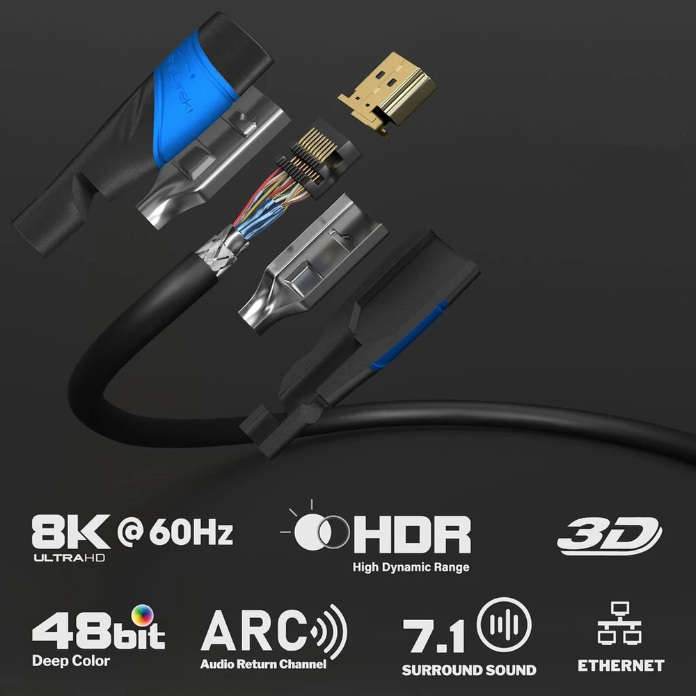 Kabeldirekt 8k ir 4k Hdmi kabelis, 5 x 4 m, sukurtas Vokietijoje, bet kokiai Hdmi kabelio sąrankai (10k, 8k@60hz ir 4k@120hz, didelės spartos Hdmi 2.1 su Ethernet, Blu-ray, Ps5, XBOX Series, Switch)