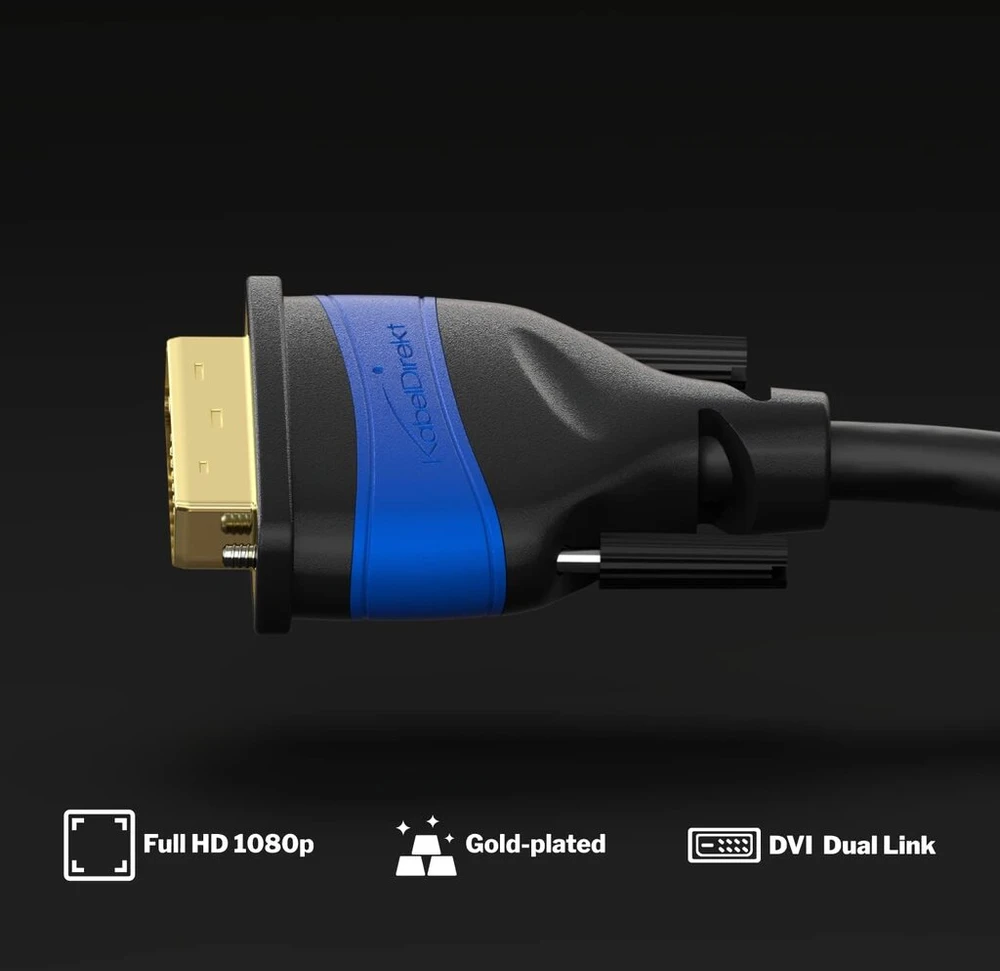 Kabeldirekt Dual Link Dvi kabelis su ferito šerdimi, užtikrinančiu signalo perdavimą be trukdžių – 5 m (skaitmeninis Dvi-d/24+1 monitoriaus kabelis, iki 2560 × 1600 esant 60 Hz arba Full Hd/1080p)