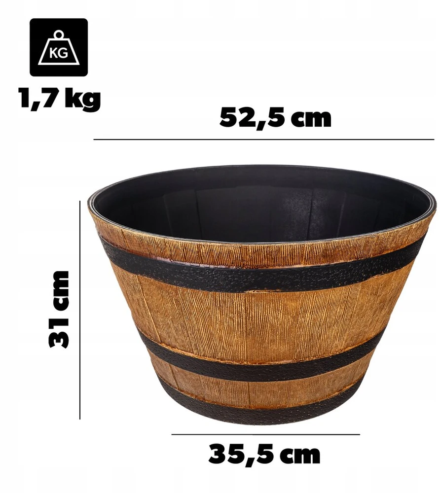 Kada Didelė lauko vazonas, apvali, 52,5 cm, plastikinė, medžio imitacija