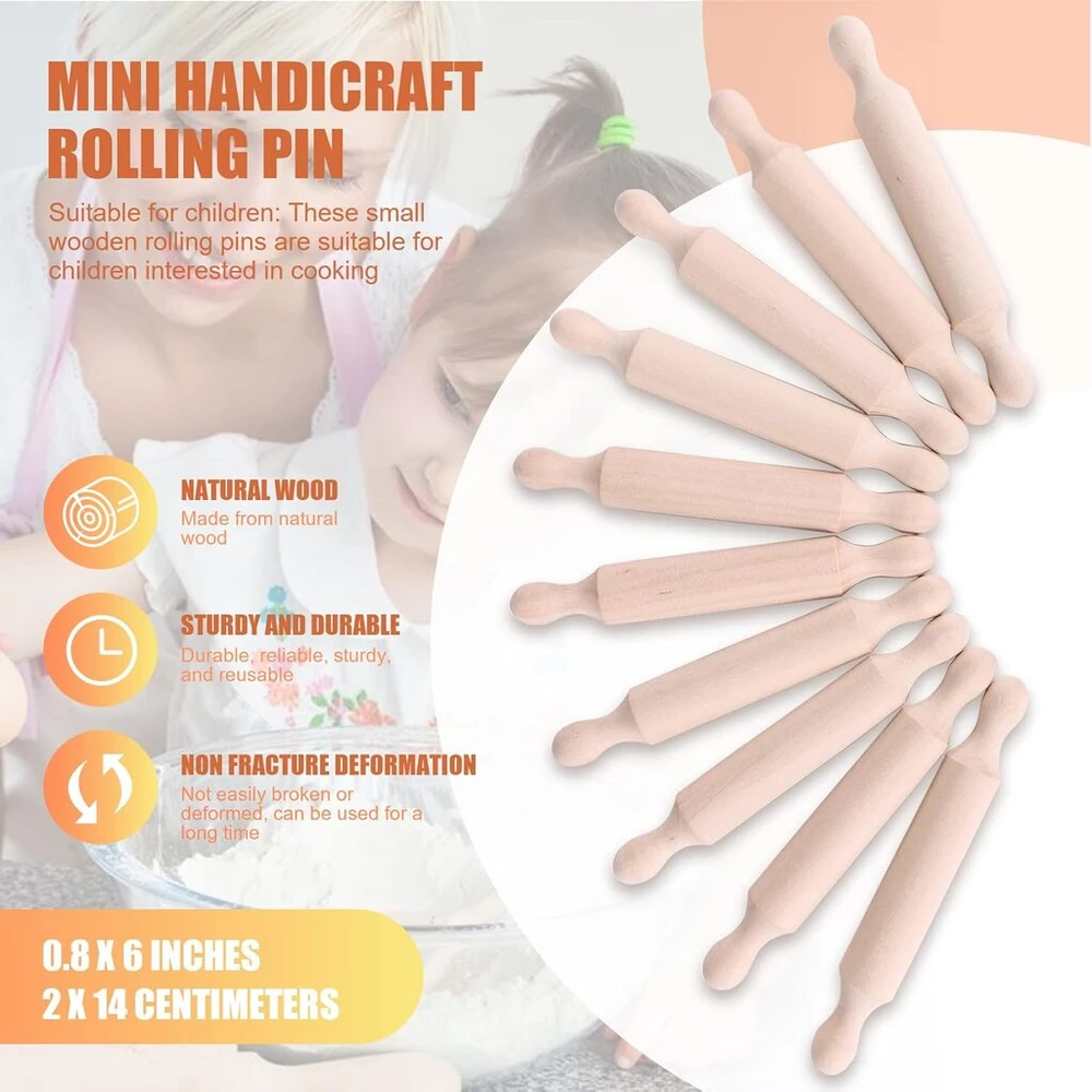 Kafei mini kočėlas 10 dalių 14 x 2 cm klasikinis kočėlas tešlai, kočėlas-įrankis