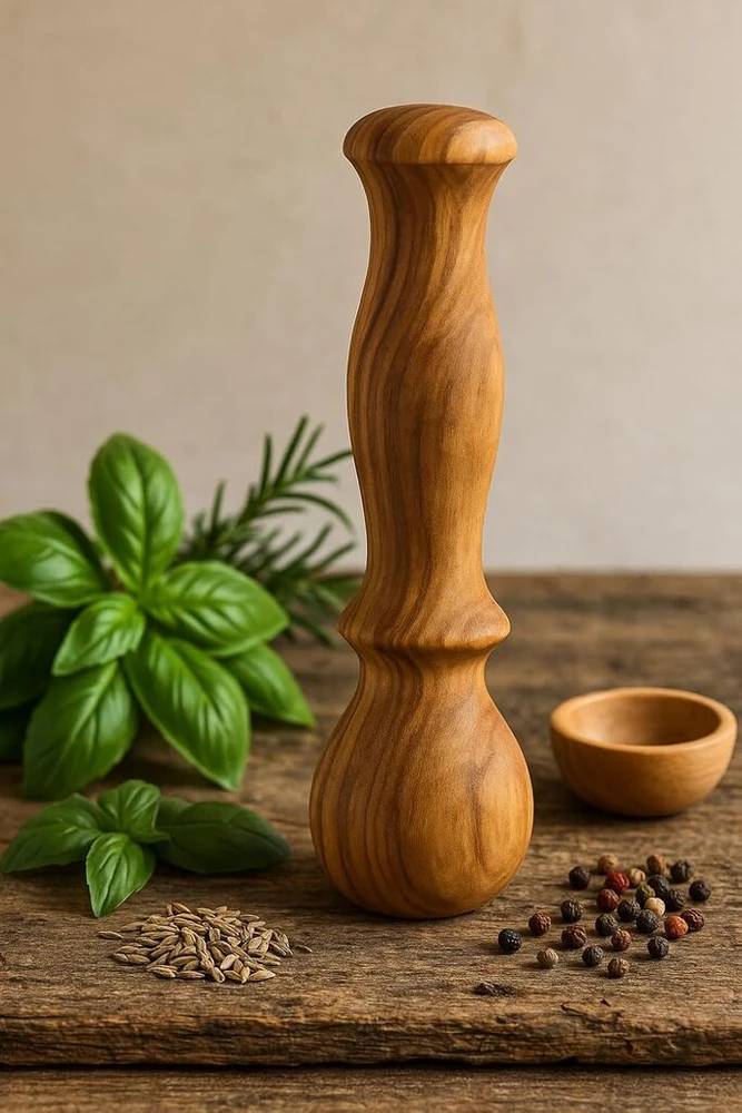 Kaimiškas alyvmedžio grūstuvas su ergonomiška rankena, 14 cm