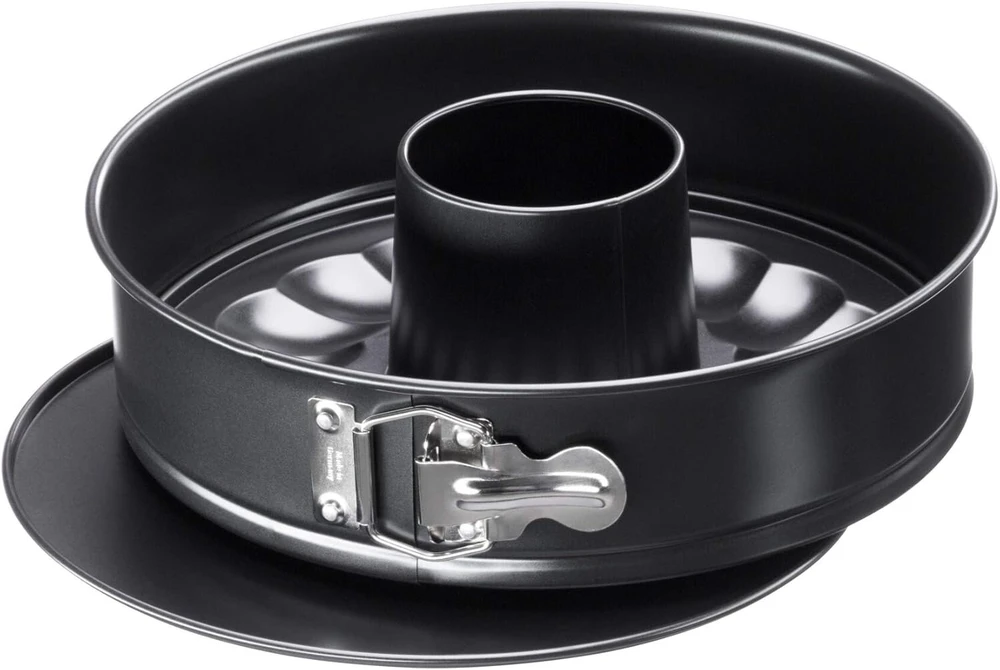 Kaiser Classic kepimo formų rinkinys, 4 dalys, torto forma su nuimamais kraštais, plokščiu ir vamzdiniu pagrindu 26 cm, kekso kepimo forma 30 cm, keksiukų skarda 12 keksiukų, standartinis keksiuko dydis 7 cm, nelipni danga