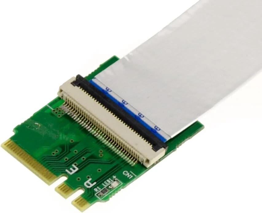 Kalea-informatique Riser Pcie x8 į M2 E A Key adapteris su 15 cm arba 25 cm ekranuotu plokščiu kabeliu 8x Pci Express kortelės montavimui į M.2 Ea Key prievadą
