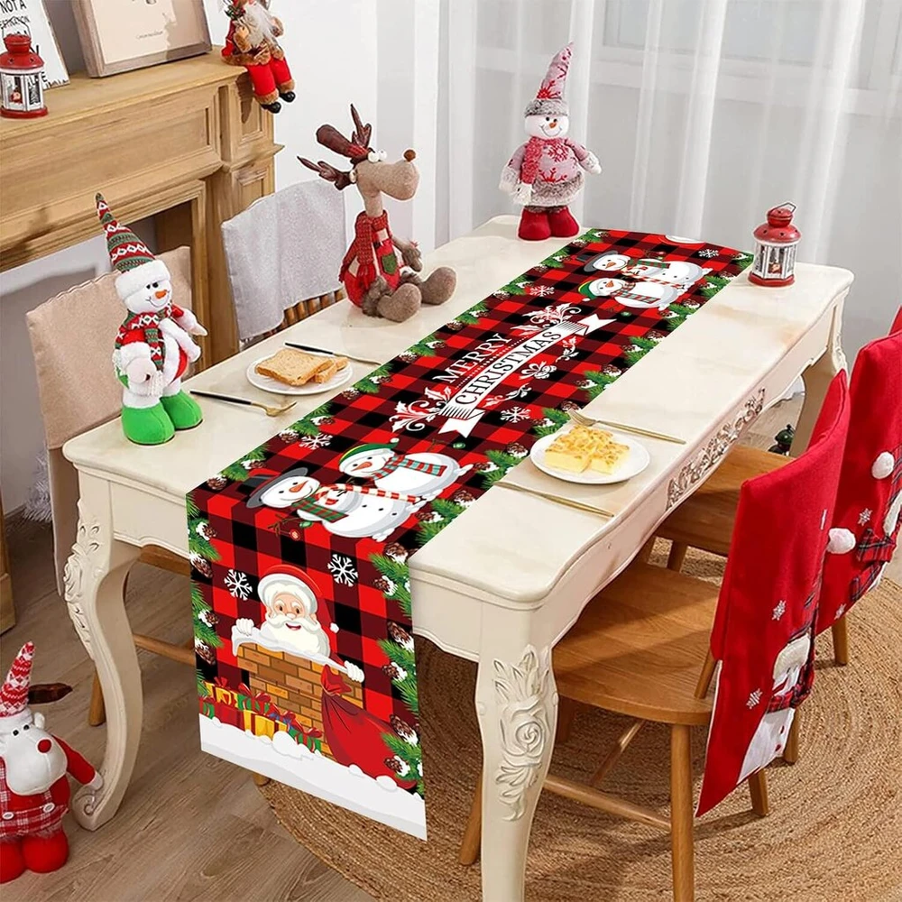 Kalėdinė stalo takelis, raudonas, linksmas kalėdinis stalo takelis, 180 x 35 cm kalėdinė staltiesė su santa claus, senio besmegenio eglute, daugkartinio naudojimo ilga staltiesė naujųjų metų stalo dekoravimui