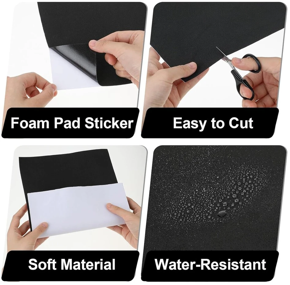 Kalione 10 vnt. putplasčio gumos lipnių plokštelių rinkinys, juoda lipni putplasčio plokštė, 300 x 200 x 1 mm, eva putplasčio neslystantis kilimėlis su lipnia nugarėle baldams, papuošalų dėžutėms, rankdarbiams