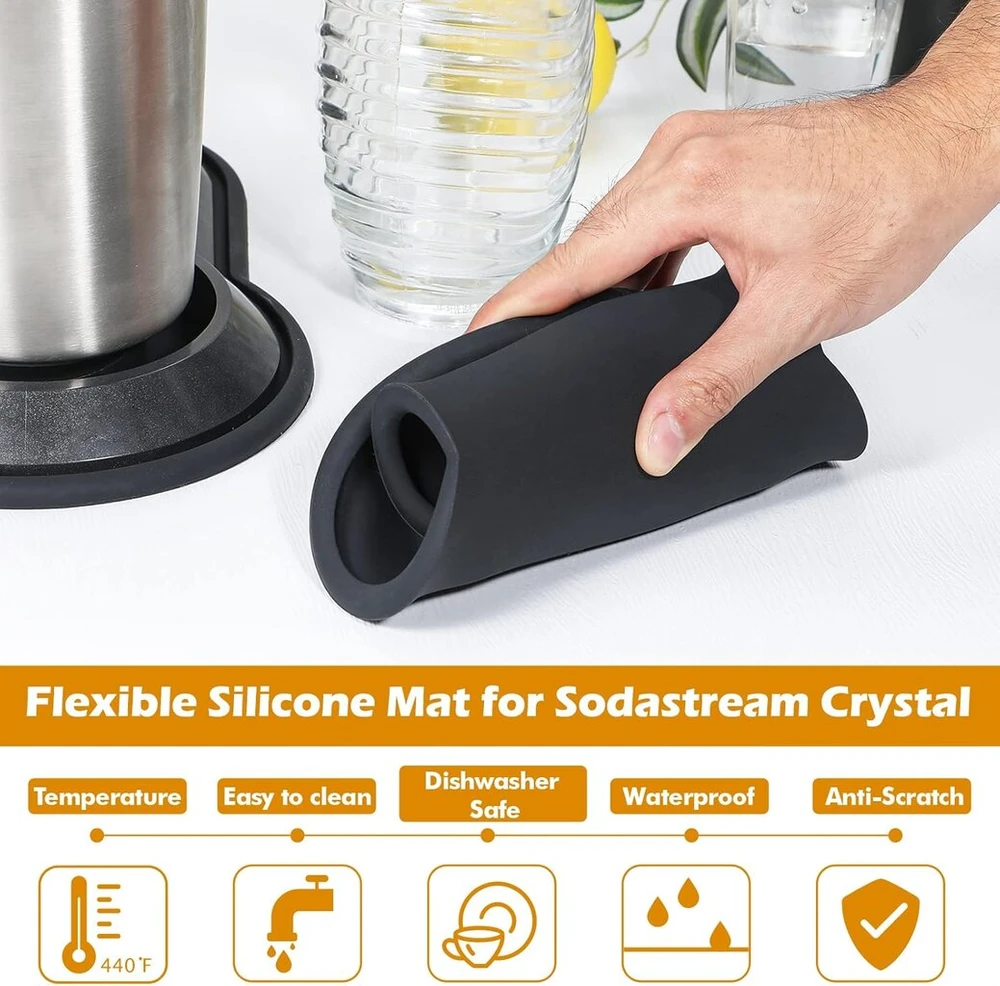 Kamehame silikoninis džiovinimo kilimėlis, suderinamas su Soda Stream Crystal, silikoninis kilimėlis, padėklas lašams, priedai, lašėjimo kilimėlis, vandens karbonatorius, atsparus vandeniui ir neslystantis, juodas
