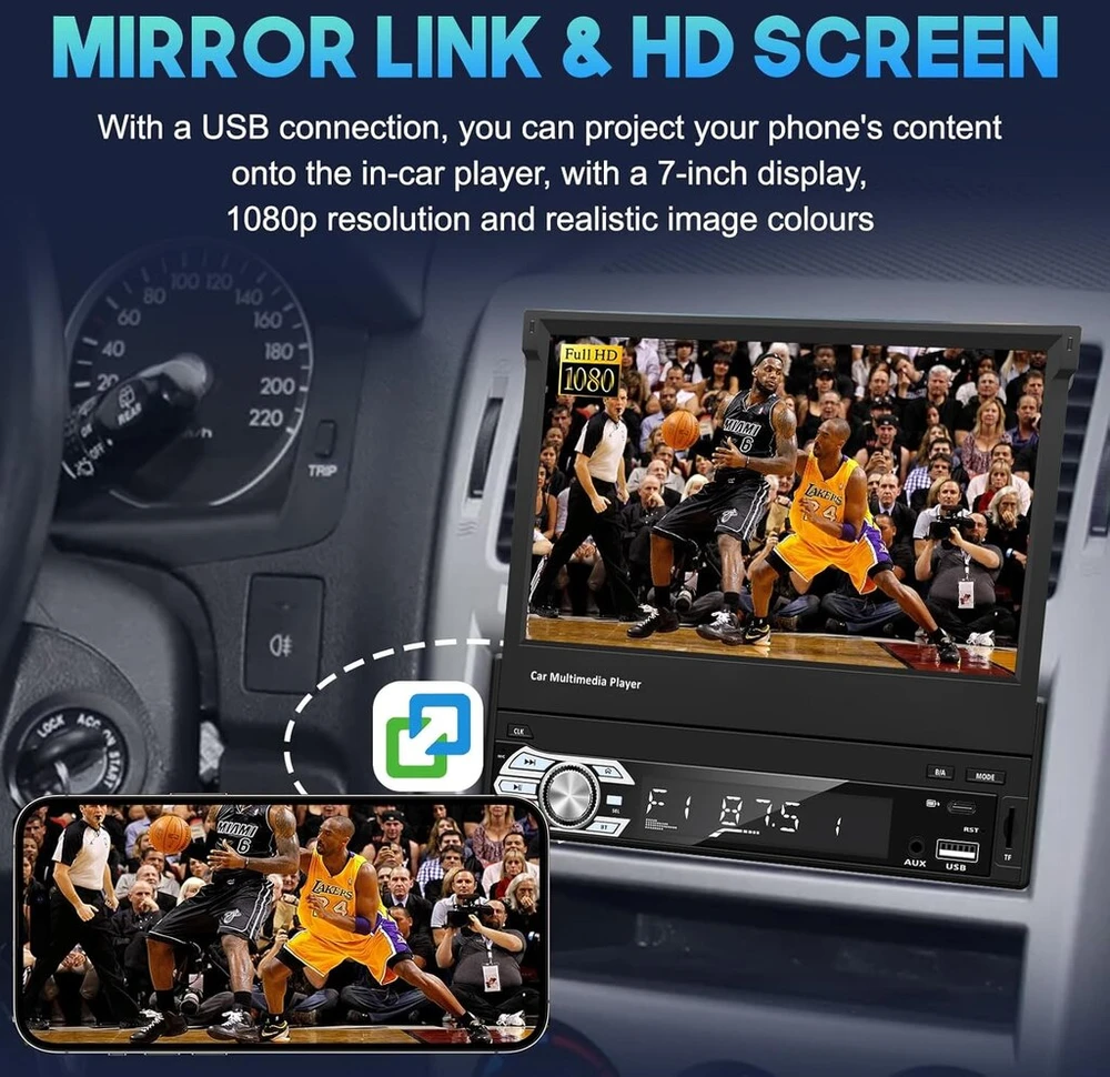Automagnetola Kaolali 1 din automobilinis radijas android su 7 colių ištraukiamu jutikliniu ekranu, 1 din automobilinis radijas carplay su bt mirror link fm aux/tf/usb