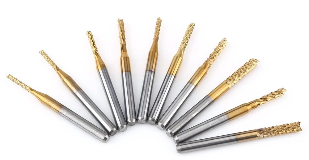 Karbido freza su danga 1,5 mm - 3,175 mm pjovimo graviravimo antgalių cnc rotacinių įrankių rinkinys, 10 vnt.