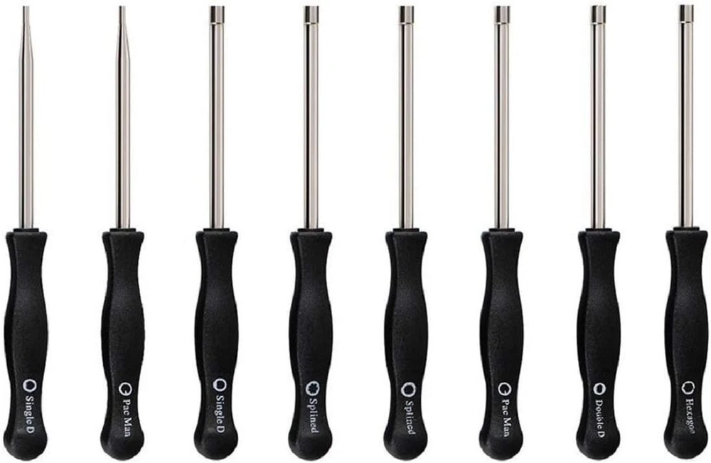 Karbiuratoriaus reguliavimo įrankių rinkinys Pac Man/small Head Pac Man/single D/small Head Single D/double D/hexagon Hex Socket / 21-teeth / 7-teeth Splined Screwdriver, skirtas 2 taktų mažiems varikliams (8 vnt.)