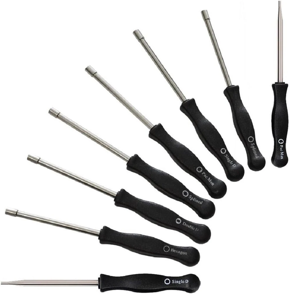 Karbiuratoriaus reguliavimo įrankių rinkinys Pac Man/small Head Pac Man/single D/small Head Single D/double D/hexagon Hex Socket / 21-teeth / 7-teeth Splined Screwdriver, skirtas 2 taktų mažiems varikliams (8 vnt.)