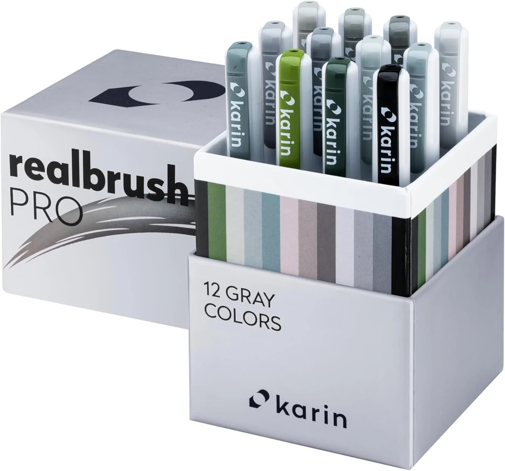 Karin Realbrush Pro pilki atspalviai - 12 teptukų rinkinys išskirtiniame ir apsauginiame dėkle
