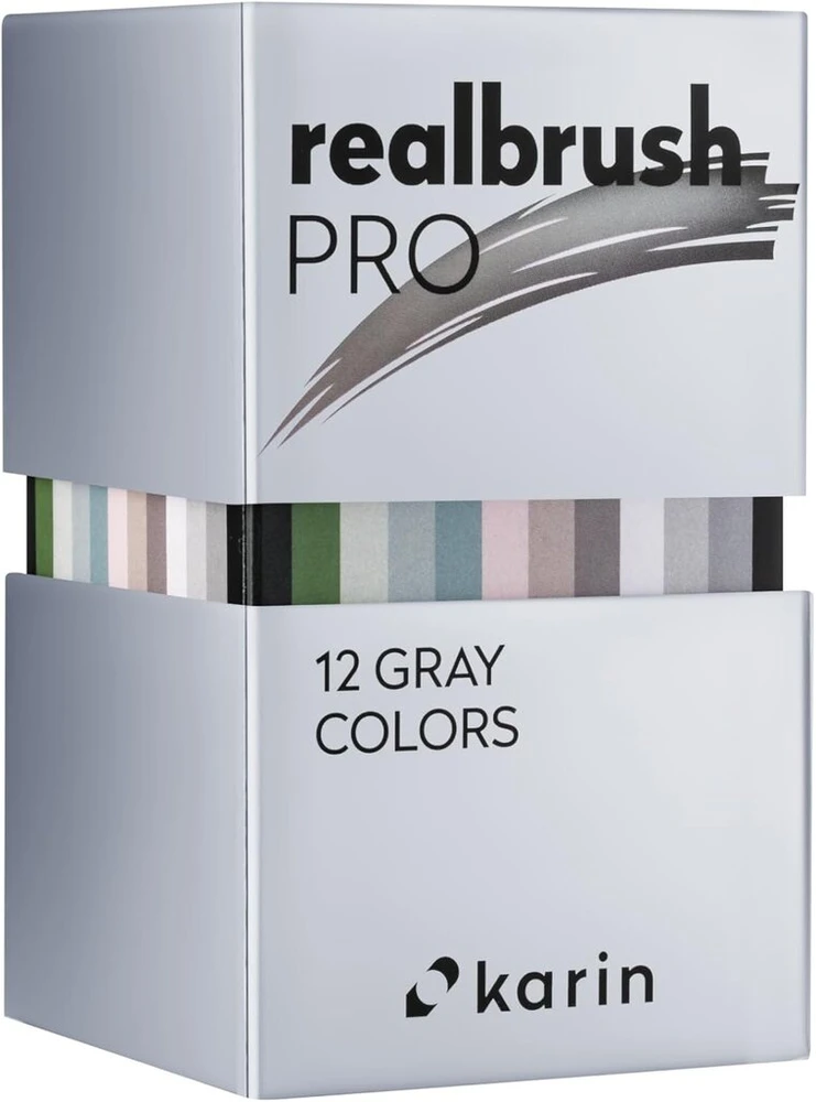 Karin Realbrush Pro pilki atspalviai - 12 teptukų rinkinys išskirtiniame ir apsauginiame dėkle