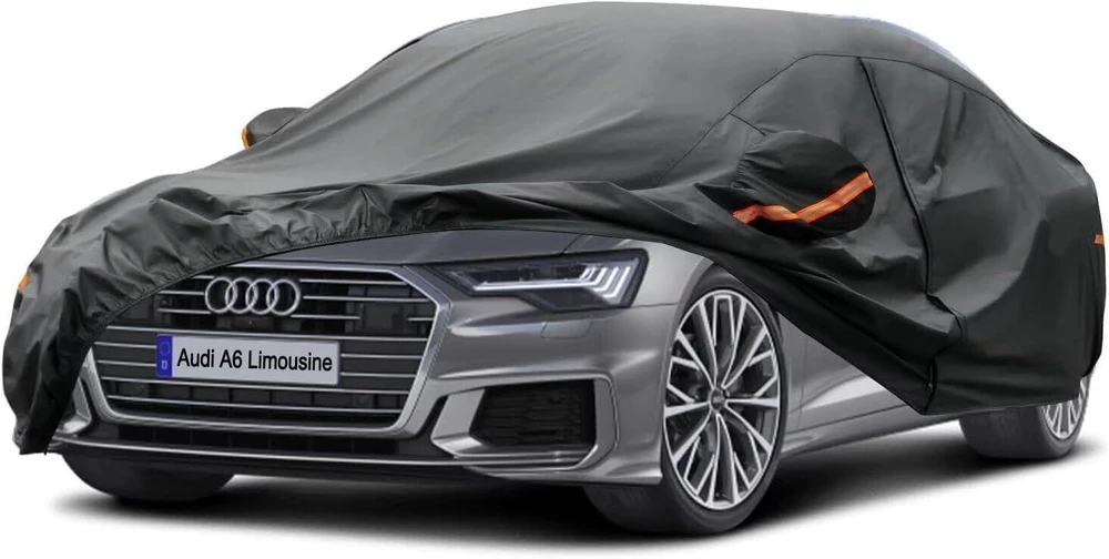 Kayme vandeniui atsparus ir kvėpuojantis automobilio uždangalas, skirtas audi a6 saloon (2004–2024), 7 sluoksnių pilnas garažo automobilio uždangalas apsaugai nuo lietaus, saulės, dulkių, įbrėžimų, su atšvaitinėmis juostelėmis