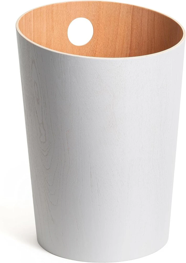 Kazai.® Bennet Design šiukšliadėžė | unikalus dizainas biurui, miegamajam, vaikų kambariui ir kt. | šiukšliadėžė pagaminta iš tikro medžio lukšto | balta