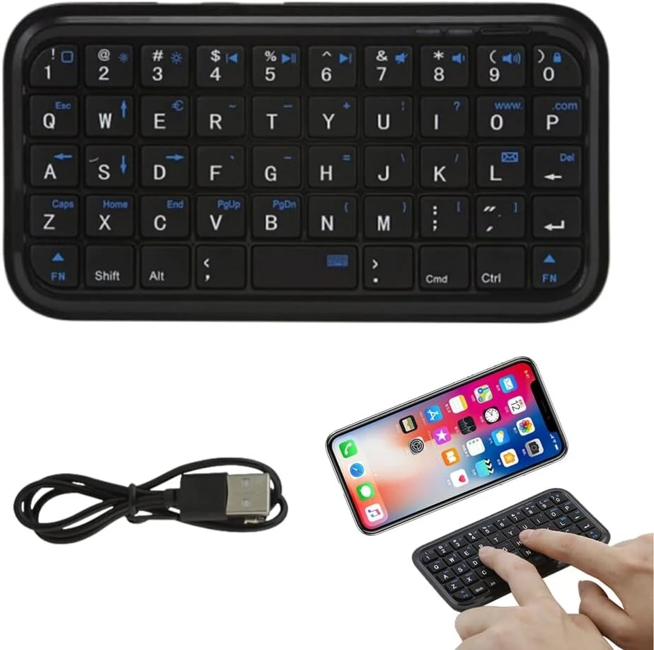Keautfair mini belaidė įkraunama bluetooth klaviatūra, nešiojama, tyli, maža, kompaktiška, skirta windows/ios/android/pc/laptop/smartphone/tablet (juoda)