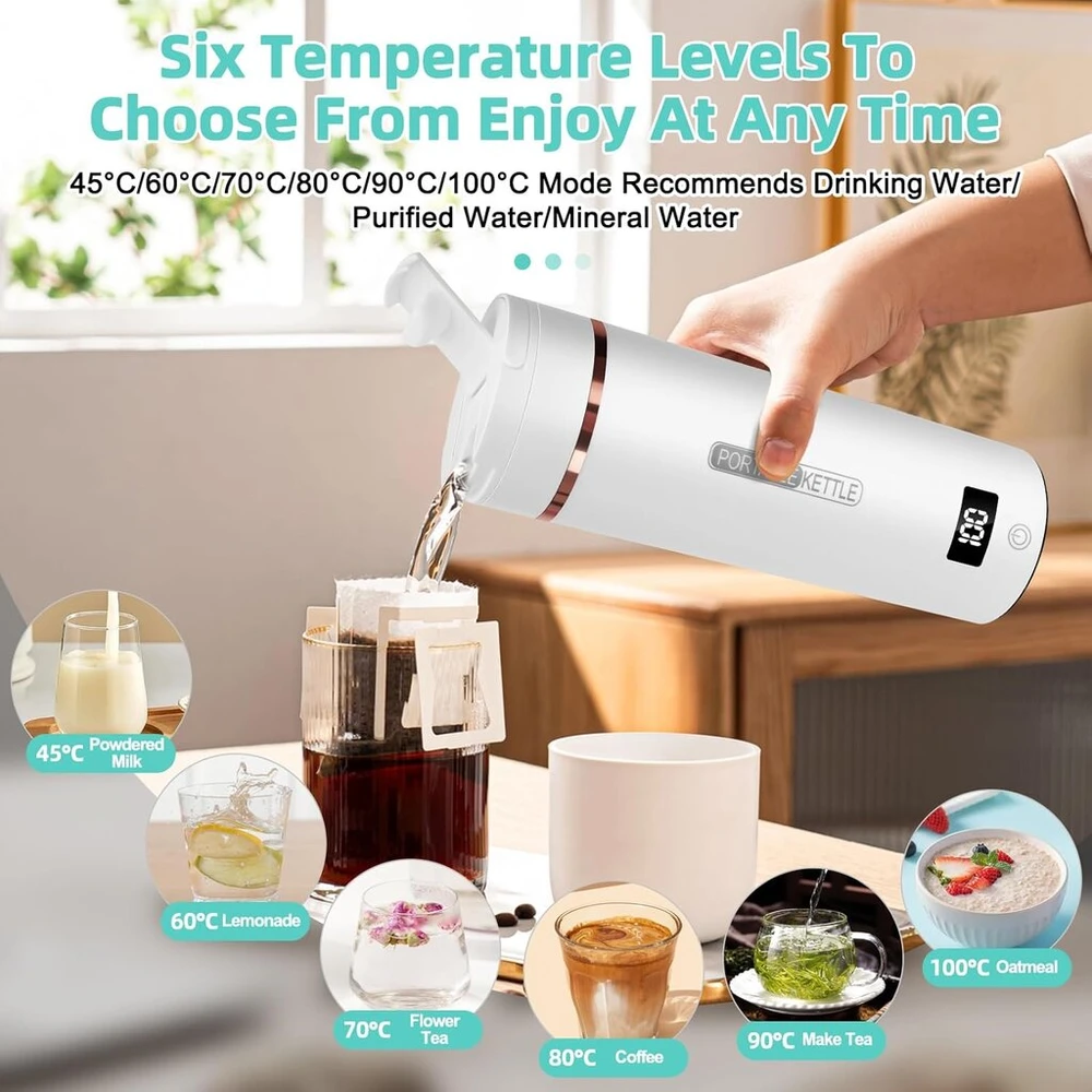 Kelioninis virdulys Small, 450 ml elektrinis vandens puodelis, greitas vandens virimas, mažas virdulys, kelioninis mini virdulys, nešiojamas 316 nerūdijantis plienas, su temperatūros nustatymu