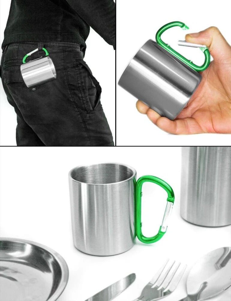 Kempingo puodelis su karabinu, nerūdijančio plieno, 250ml