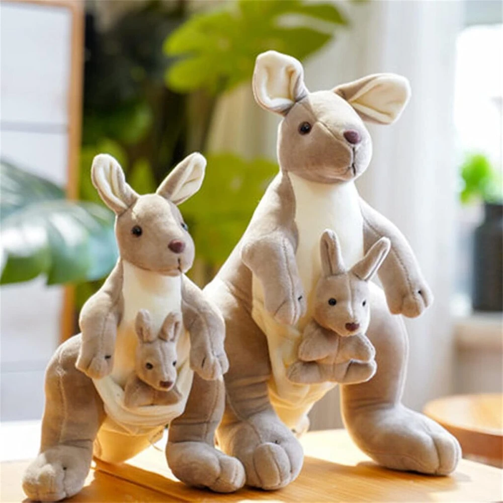 Kengūros pliušinis žaislas, mielas minkštas žaislas, kengūros mama ir vaikas, purus kimštinis kengūros žaislas apkabinimui, žaidimui ir miegui (28 cm)
