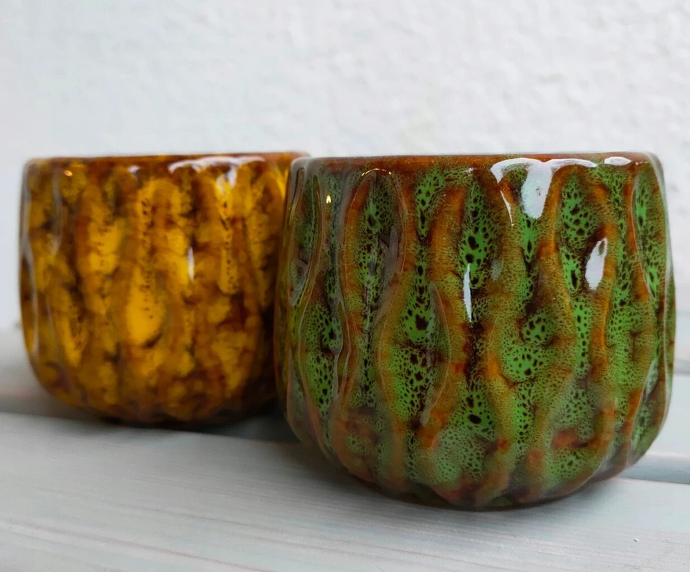 Keraminis dangtelis wave geltonas 8 cm gėlių vazonui