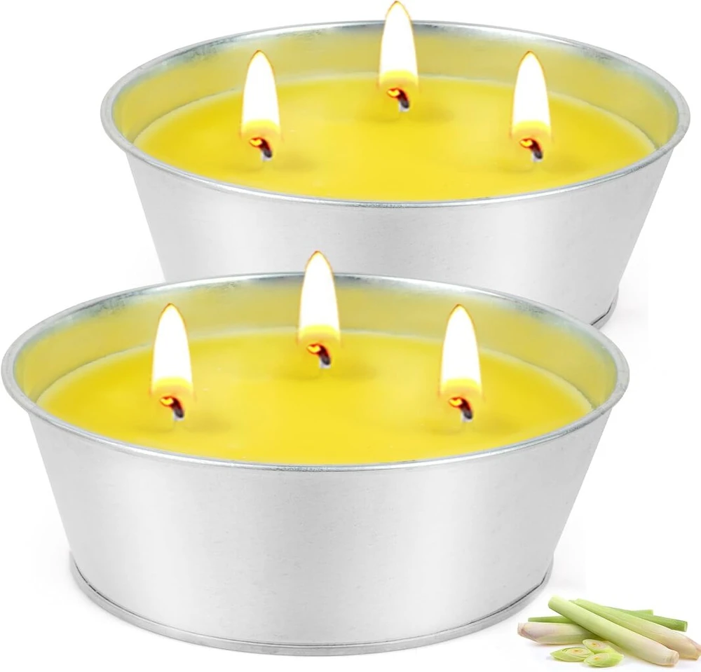 Kercamkel didelė citronelių žvakė lauke, 2 x 473 ml - 120 valandų citronelių žvakės lauke, lauko žvakė terakotos dubenyje - natūralaus sojų vaško žvakių rinkinys balkonui, iškylai, terasai, stalo dekoravimui