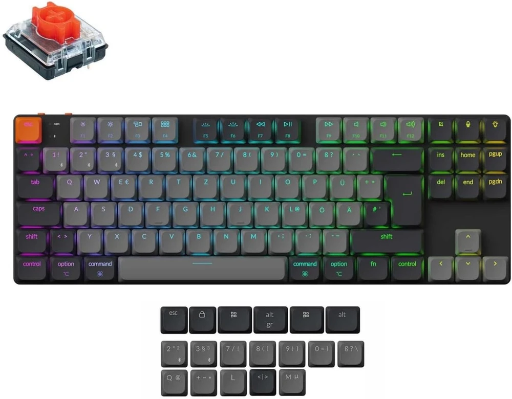 Keychron K1 Qmk itin plona belaidė mechaninė klaviatūra, De-iso 80% Tkl išdėstymas Bluetooth 5.2 Hot Swap žemo profilio Raudona switch, Rgb suderinama su Mac Windows Linux, 6 versija