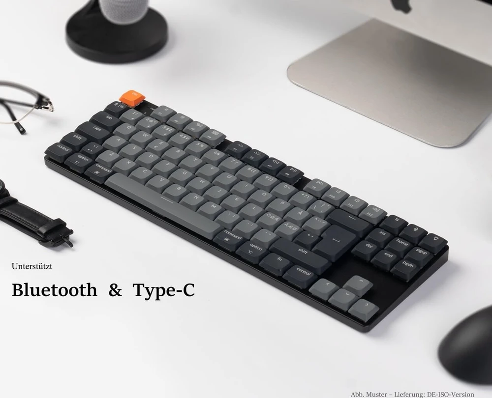 Keychron K1 Qmk itin plona belaidė mechaninė klaviatūra, De-iso 80% Tkl išdėstymas Bluetooth 5.2 Hot Swap žemo profilio Raudona switch, Rgb suderinama su Mac Windows Linux, 6 versija