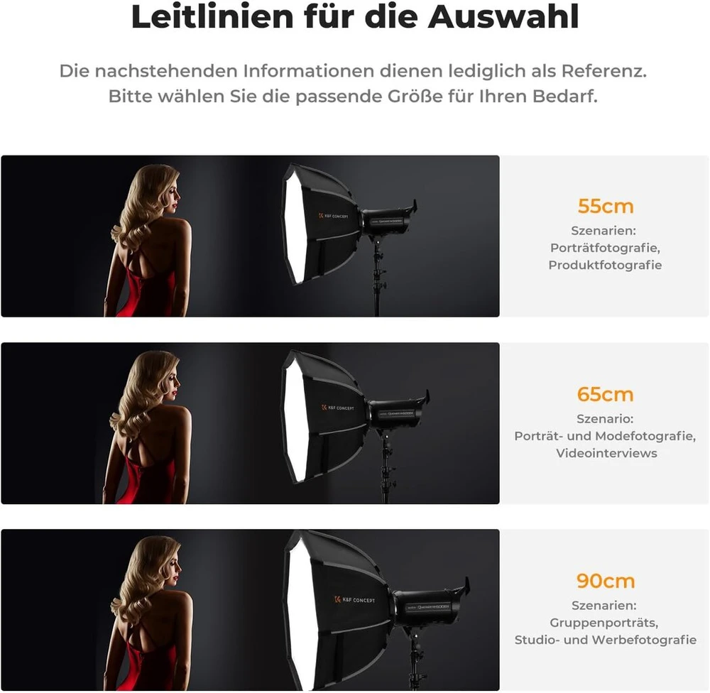 K&f Concept 55 cm/21 colių parabolinis softbox, greito atleidimo skėčio aštuonkampis softbox su korio tinkleliu + minkštas difuzorius + nešiojimo krepšys aštuonkampis softbox Bowens jungtis, skirta Cob vaizdo šviesai