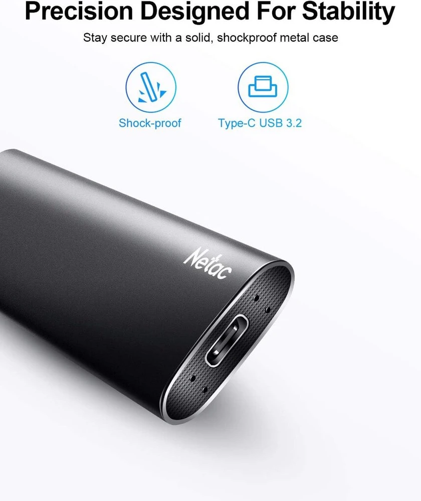Kietasis diskas Netac 250gb Išorinis Ssd Usb-c 3.2 Gen2 Aliuminio Nešiojamas